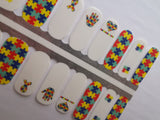 Autism Awareness Heart Hand Puzzles Blue Yellow Red