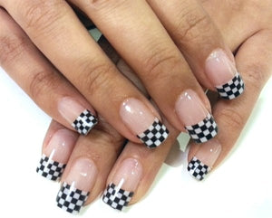 Checkered French Manicure with Clear Background