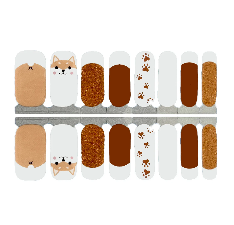 Smiley Dog Orange et marron avec paillettes et empreintes de pattes Negative Space Clear Top