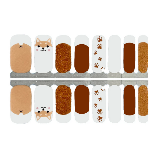 Smiley Dog Orange and Brown with Glitter and Paw Prints Negative Space Clear Top