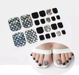 Iridescent Holographic Fish Scales with Black Toe Nail Wraps
