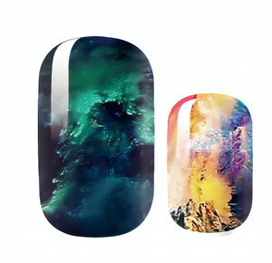Colorful Metallic Watercolor Blue Orange and Yellow Universe