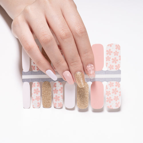 Beige Pink and Gold Glitter with Flowers and Clear Background