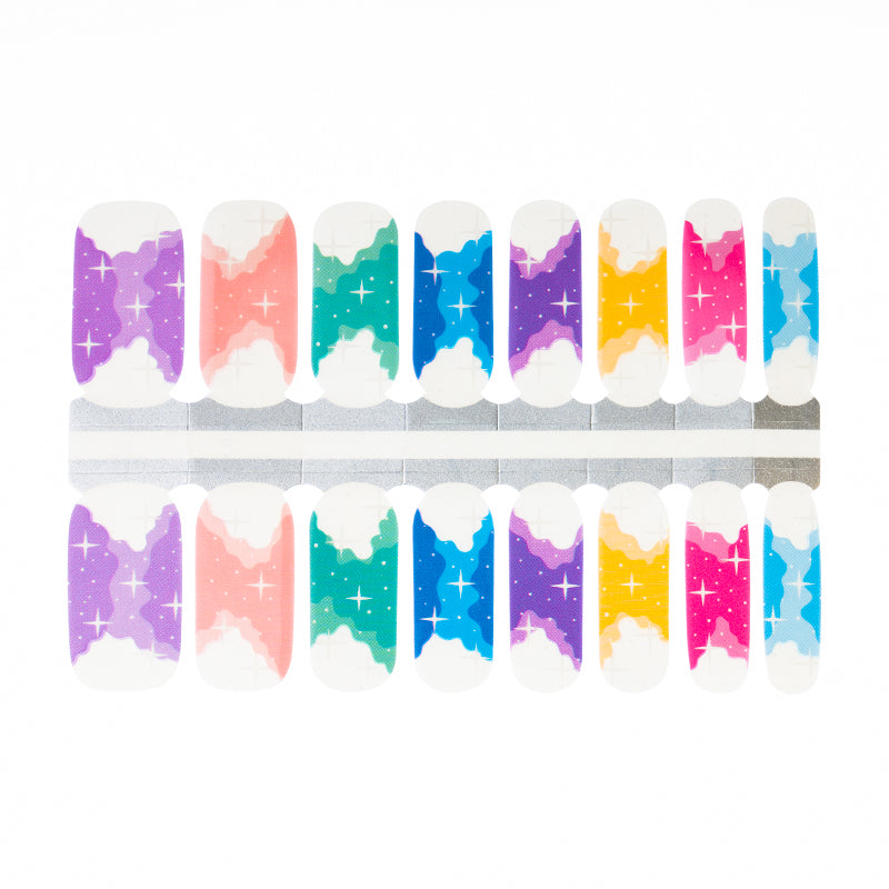 Colorful Rainbow French Manicure with Sparkles Yellow, Blue, Pink, Green, Purple