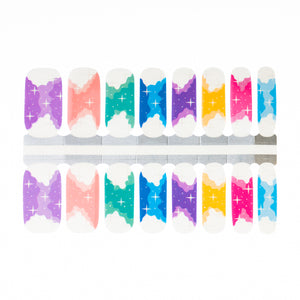 Colorful Rainbow French Manicure with Sparkles Yellow, Blue, Pink, Green, Purple