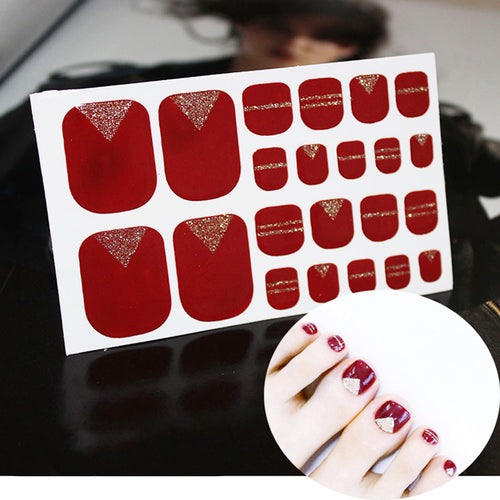 Burgundy Red with Gold Glitter Toe Nail Wraps