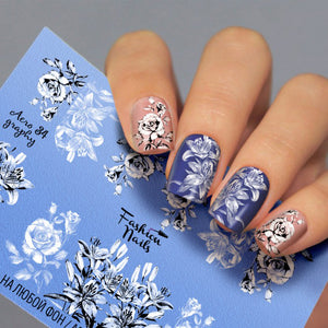 Black and White Flowers Roses Full Nail Wrap