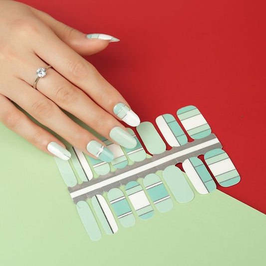 Green and Robin Egg Blue White Geometry Rectangles with Silver Foil Lines