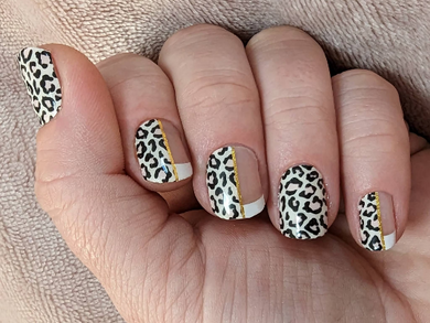 Exclusive Half Leopard and Half White Tip French Manicure with Clear Background