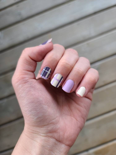 Lilac Purple with Beige Plaid, Hearts