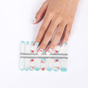 Beach Aqua Blue and White Starfish with Seashells