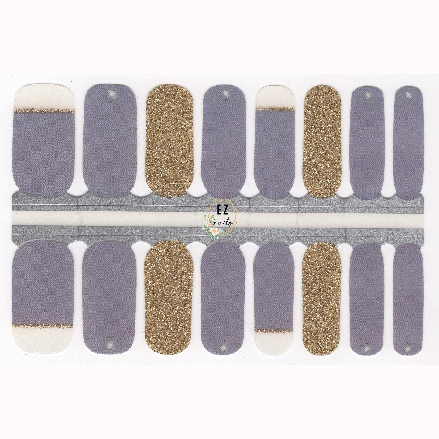 Nail Wraps, Strips, Stickers - Periwinkle Purple and White Gold - EZ Nails Store