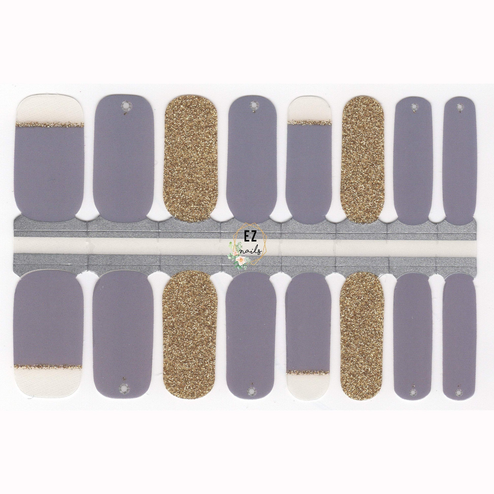 Nail Wraps, Strips, Stickers - Periwinkle Purple and White Gold - EZ Nails Store