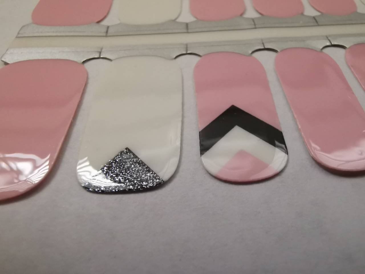 Nail Wraps, Strips, Stickers- Pink and White Style with Silver Glitter - EZ Nails Store