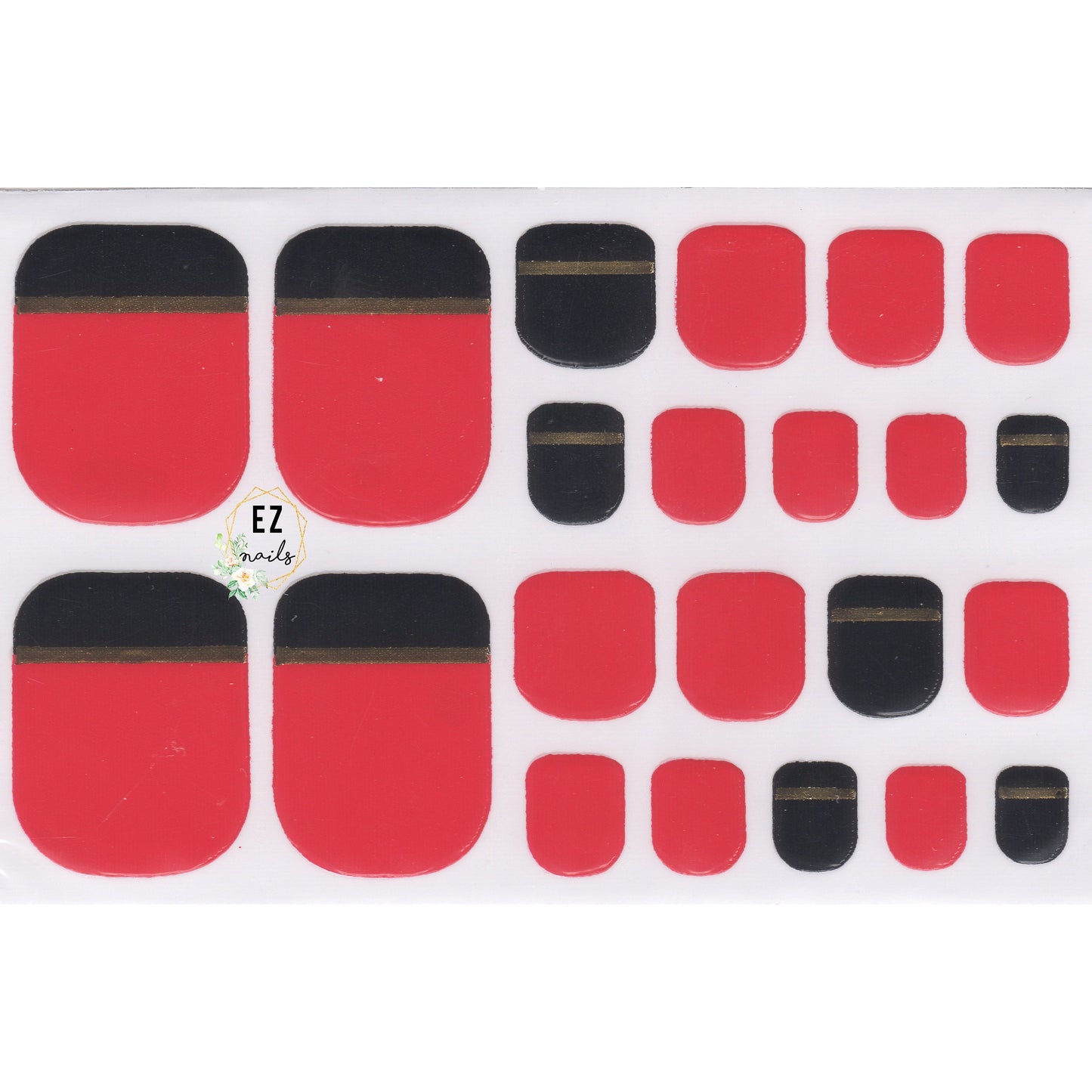 Real Nail Polish Toe Nail Wraps- Red Black and Gold Elegance - EZ Nails Store