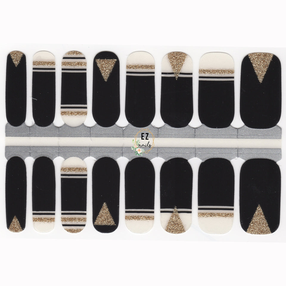 Nail Wraps, Strips, Stickers - Black and Gold Glitter Aztec Art - EZ Nails Store