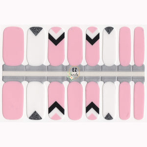 Nail Wraps, Strips, Stickers- Pink and White Style with Silver Glitter - EZ Nails Store