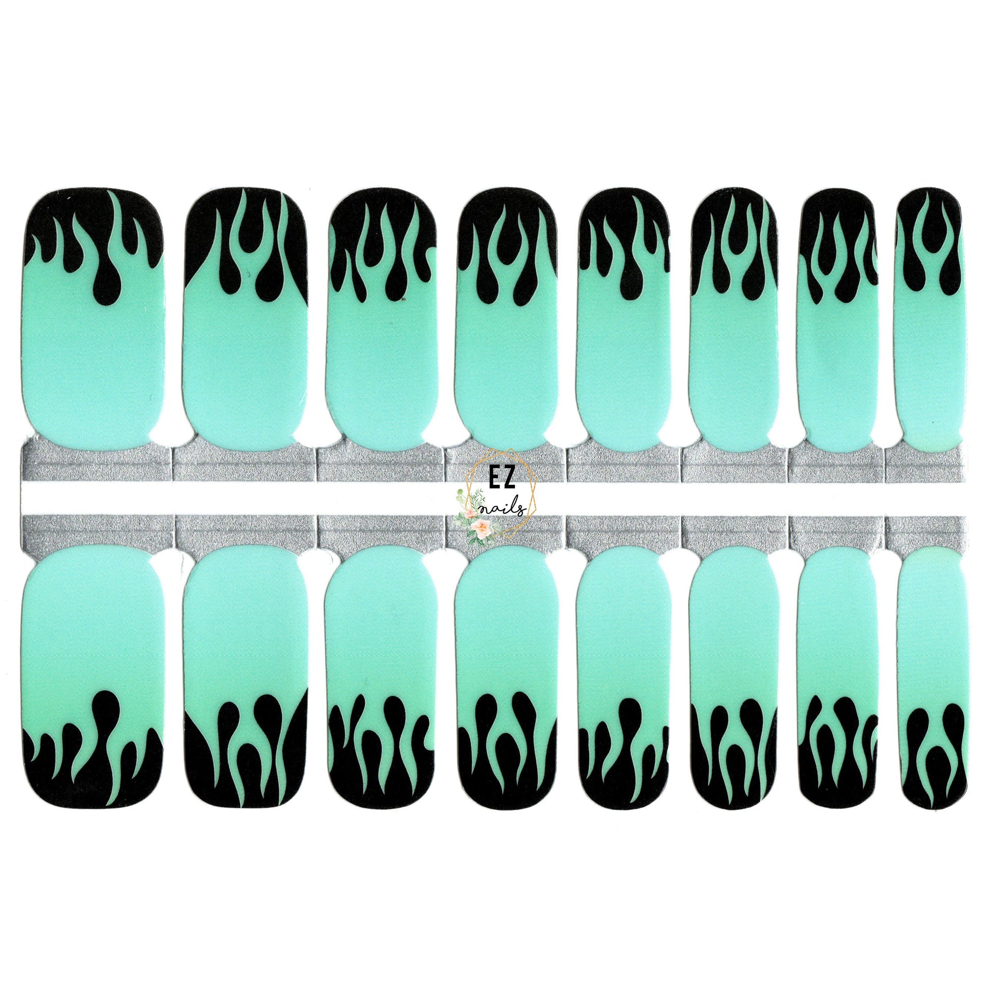 Powder Blue Neon Green Flames with Black Background Halloween