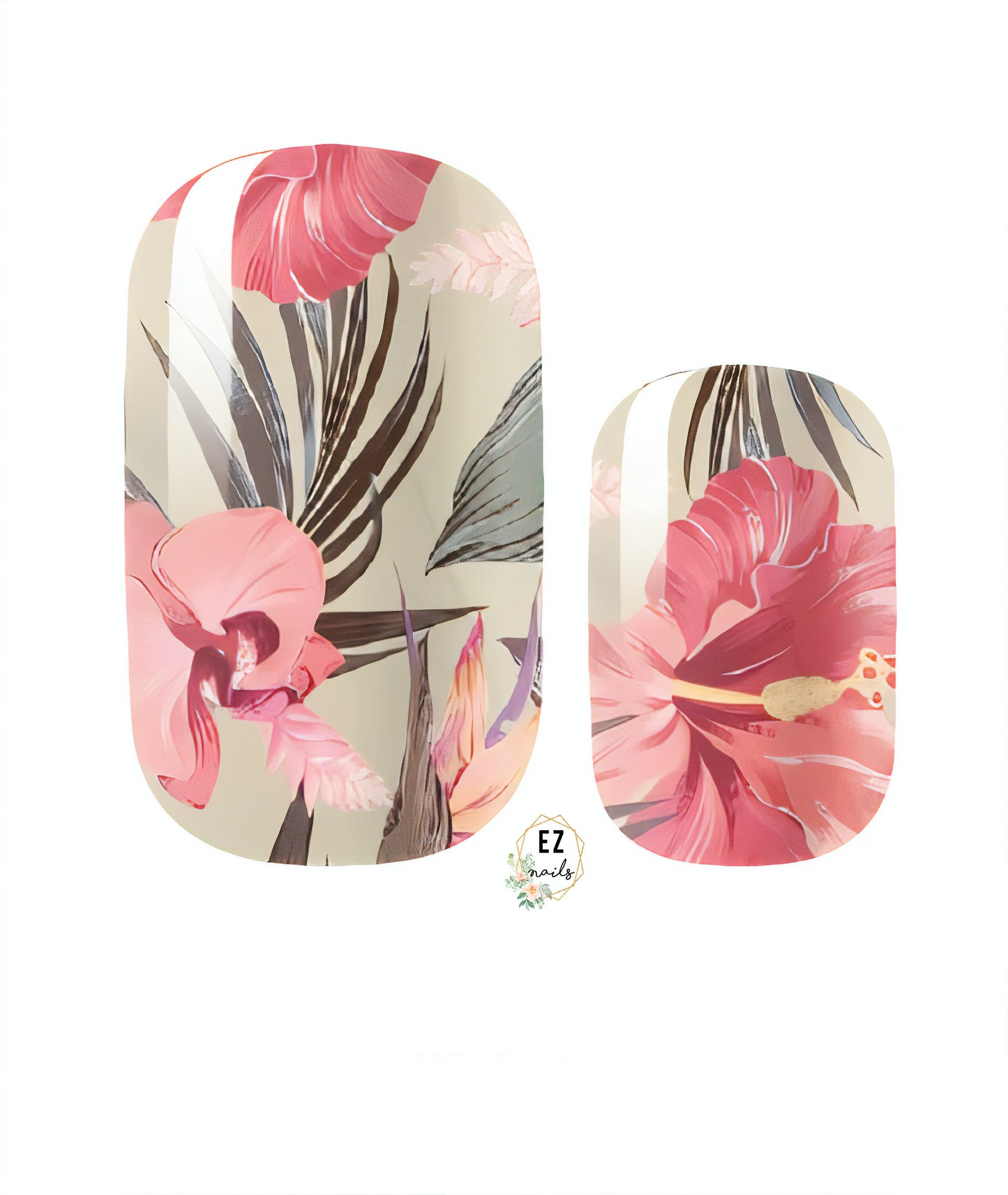 Pink Luau Hibiscus Flowers with Green Leaves Shimmer