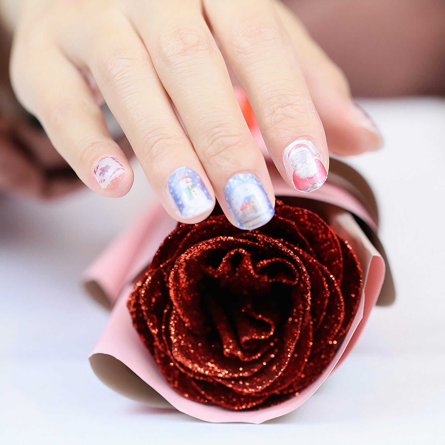 Père Noël rouge et bonhomme de neige Cannes de bonbon Noël bleu et blanc