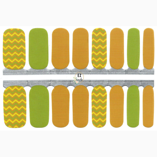 Nail Wraps, Strips, Stickers - Fall Theme Leaf Colors Zigzag Yellow and Green Mustard - EZ Nails Store
