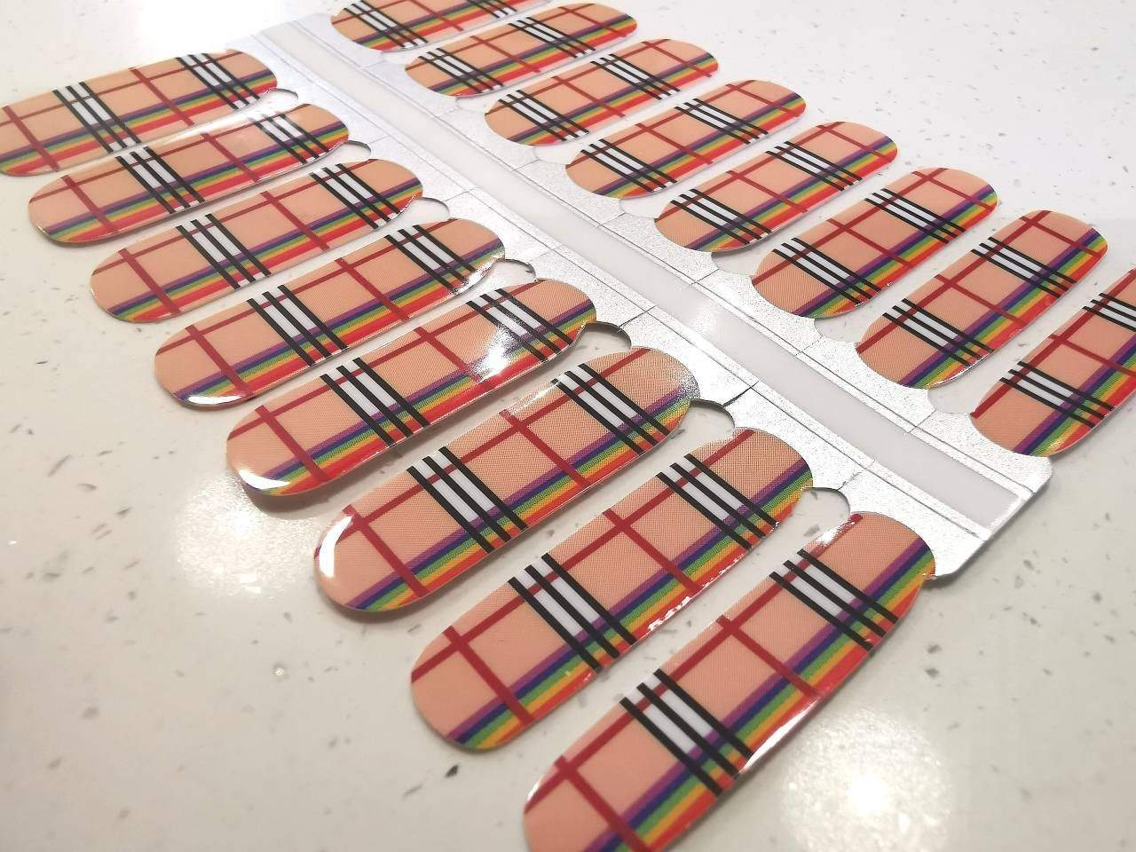 Nail Wraps, Strips, Stickers - Nude Plaid Rainbow Fall theme - EZ Nails Store