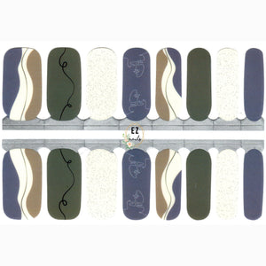 Nail Wraps, Strips, Stickers- Stone Blue White and Grey Abstract Art with Glitter - EZ Nails Store
