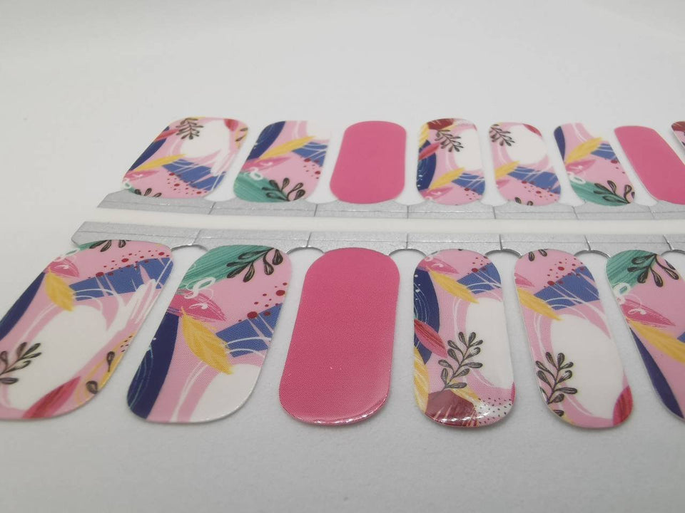 Nail Wraps, Strips, Stickers - Pink Abstract Art Leaves Fall Theme - EZ Nails Store