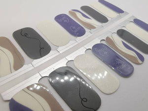 Nail Wraps, Strips, Stickers- Stone Blue White and Grey Abstract Art with Glitter - EZ Nails Store