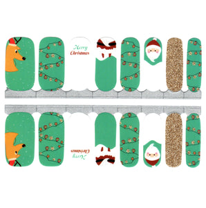 Père Noël Renne Vert Blanc et Or Paillettes Joyeux Noël Lumières