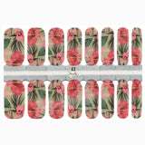 Fleurs d'hibiscus Luau roses avec des feuilles vertes scintillantes