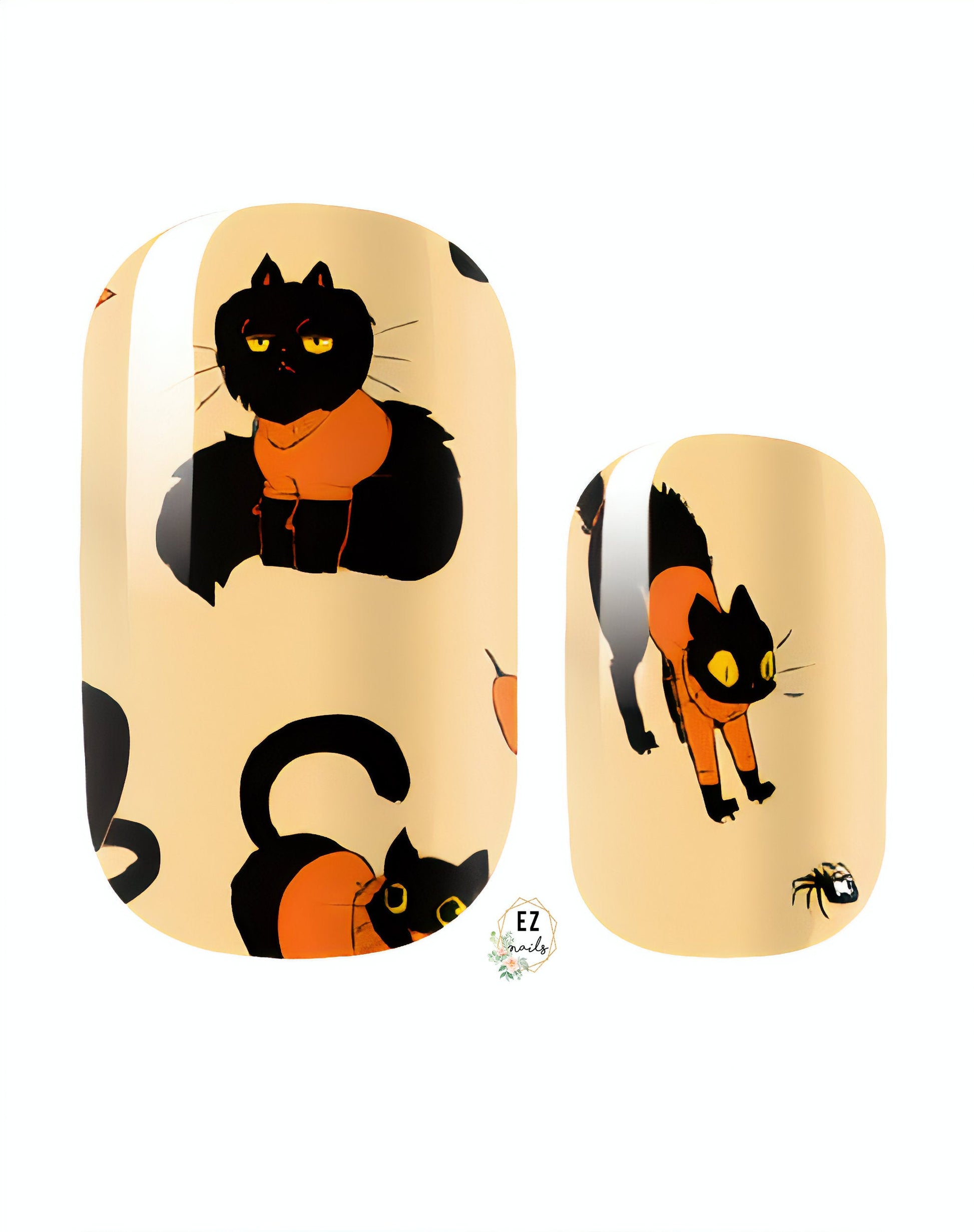Black Cats in Orange Sweaters Fall Theme Halloween EZ Nails