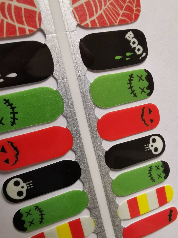 Boo Halloween Skulls Spider Webs Bats Candy Corn Orange, Green, Black Glow in the Dark