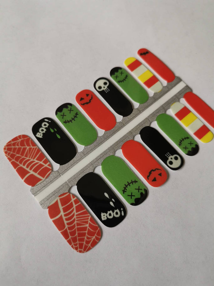 Boo Halloween Skulls Spider Webs Bats Candy Corn Orange, Green, Black Glow in the Dark