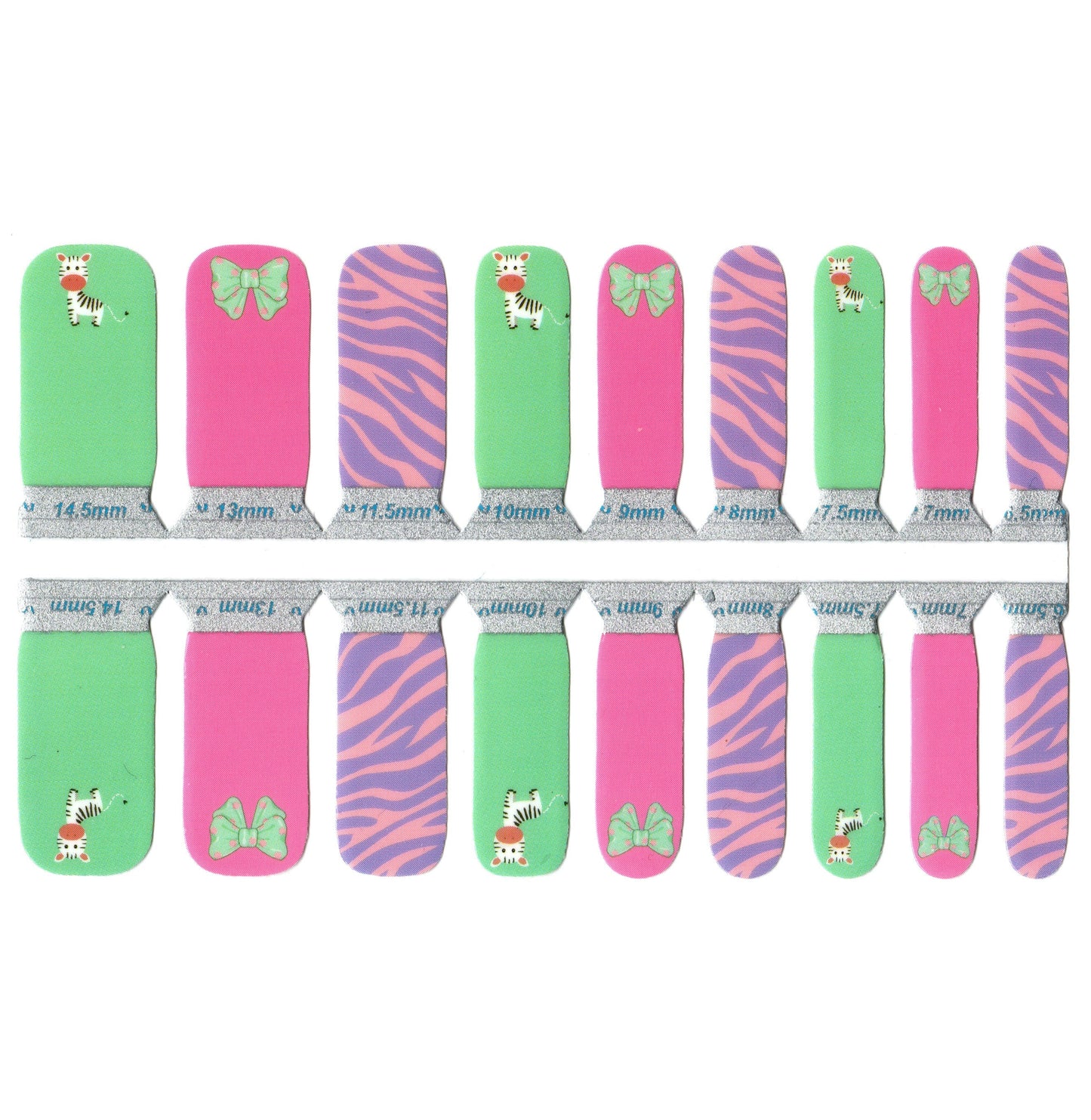 Pink Purple and Green Zebra with Bows - Kids