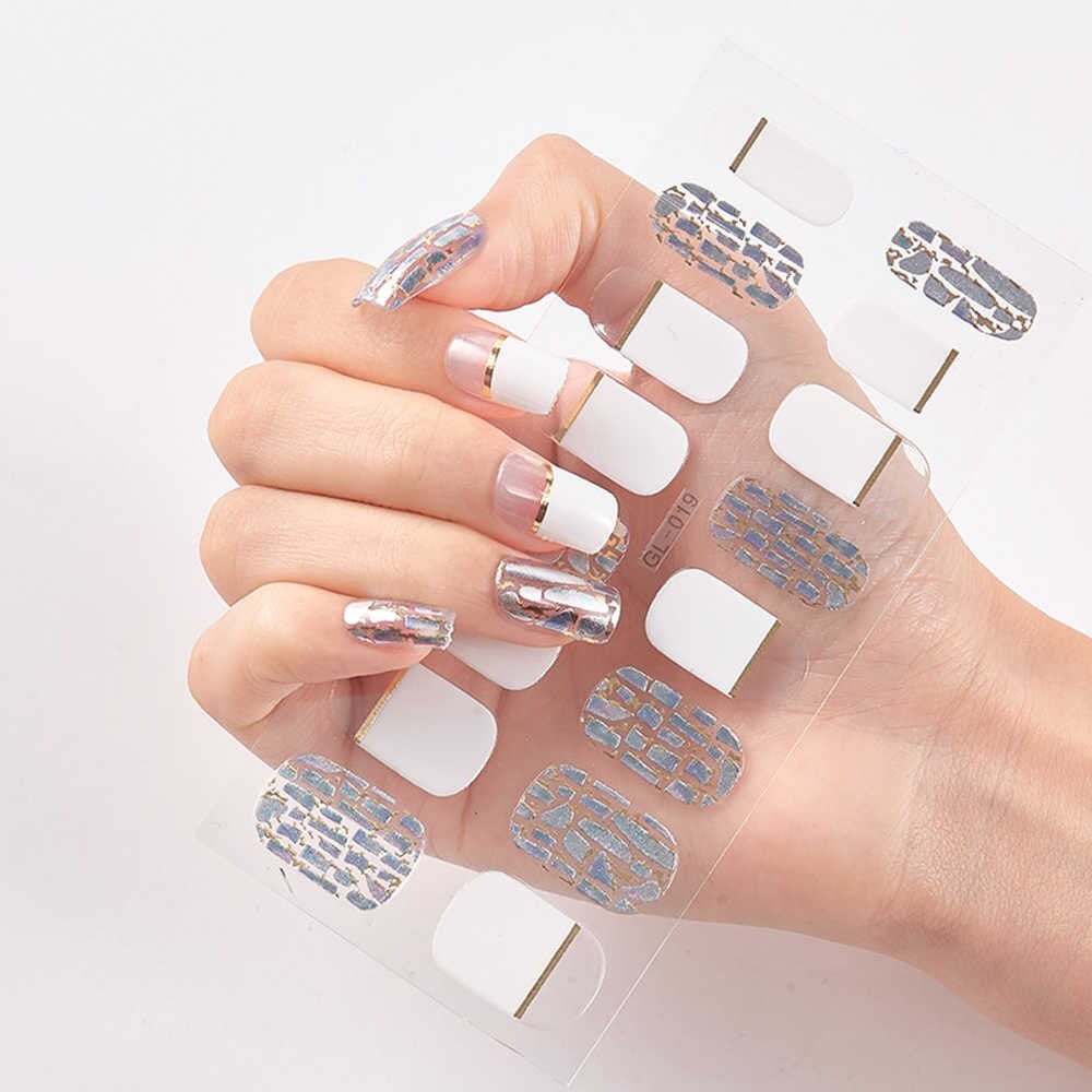 White French Manicure with Teal Metallic and Gold Accents