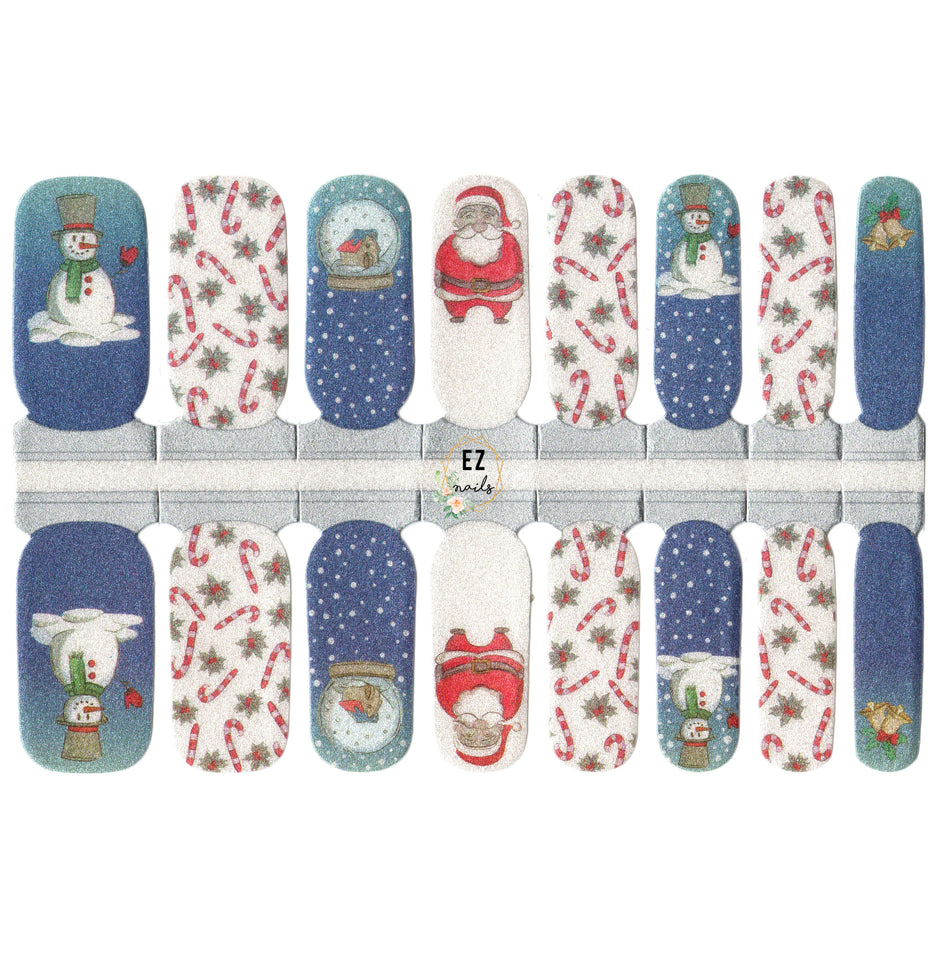 Red Santa Claus and Snowman Candy Canes Blue and White Christmas