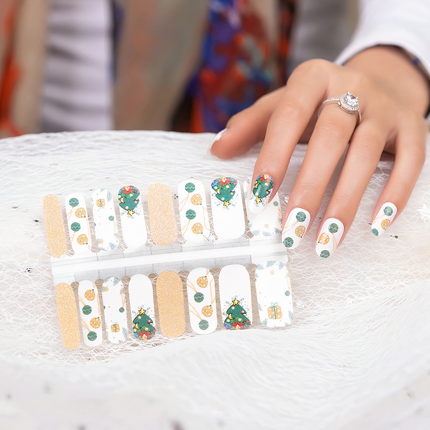 White Green and Gold Glitter Christmas Tree and Ornaments