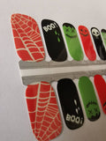 Boo Halloween Skulls Spider Webs Bats Candy Corn Orange, Green, Black Glow in the Dark