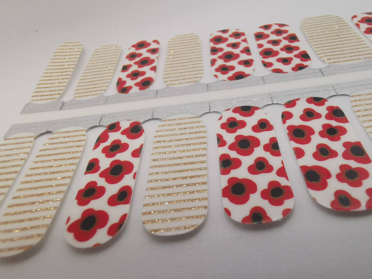 Red Poppy Flowers and Gold Glitter Stripes Remembrance Day