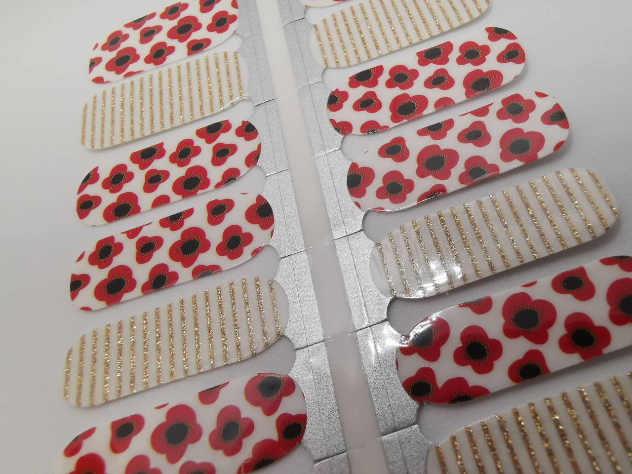 Red Poppy Flowers and Gold Glitter Stripes Remembrance Day