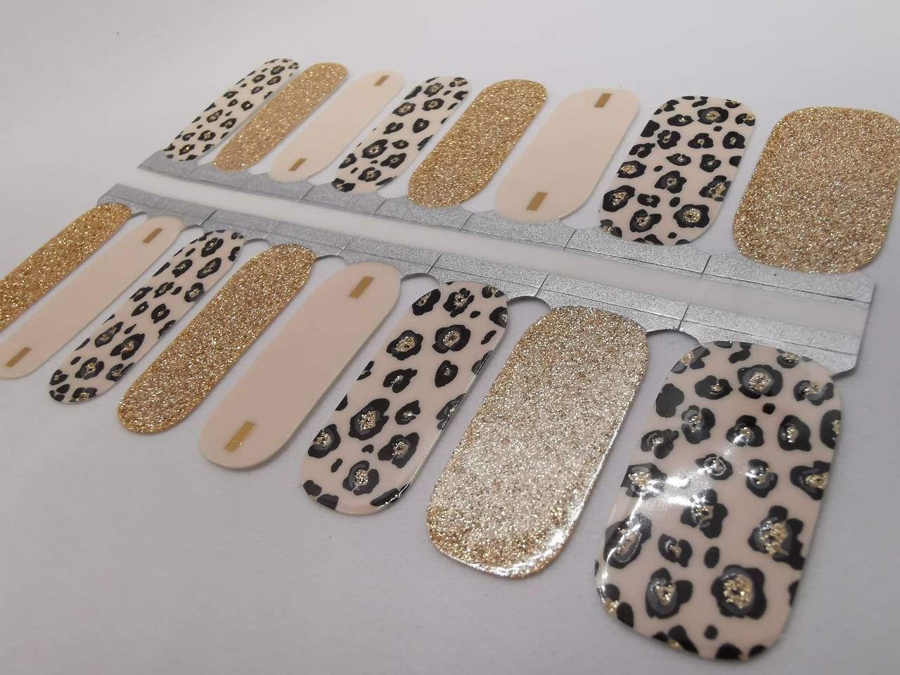 Nude Beige Leopard Print with Gold Glitter Accents