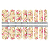 Roses petites fleurs roses et blanches sur fond beige