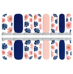 Pink and Navy Blue Flowers with White Background Solid Colors
