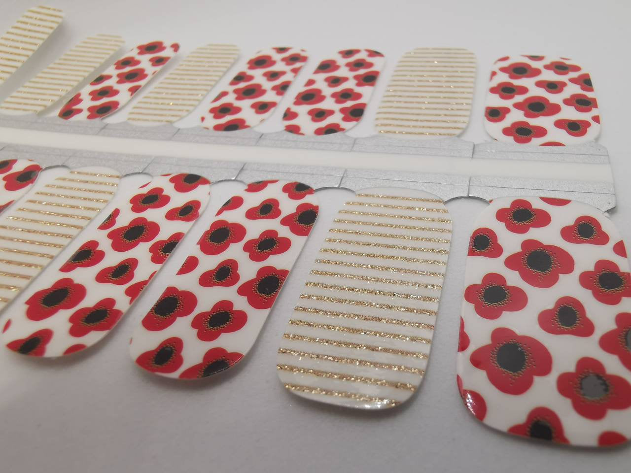 Red Poppy Flowers and Gold Glitter Stripes Remembrance Day