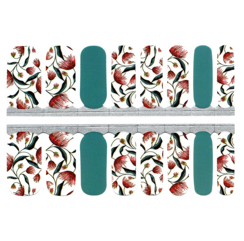Teal Blue and Red Floral Pattern with White Background