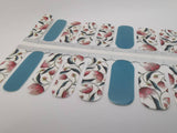 Motif floral bleu sarcelle et rouge avec fond blanc