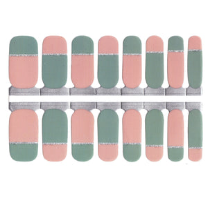 Gris vert saphir avec lignes scintillantes roses et argentées