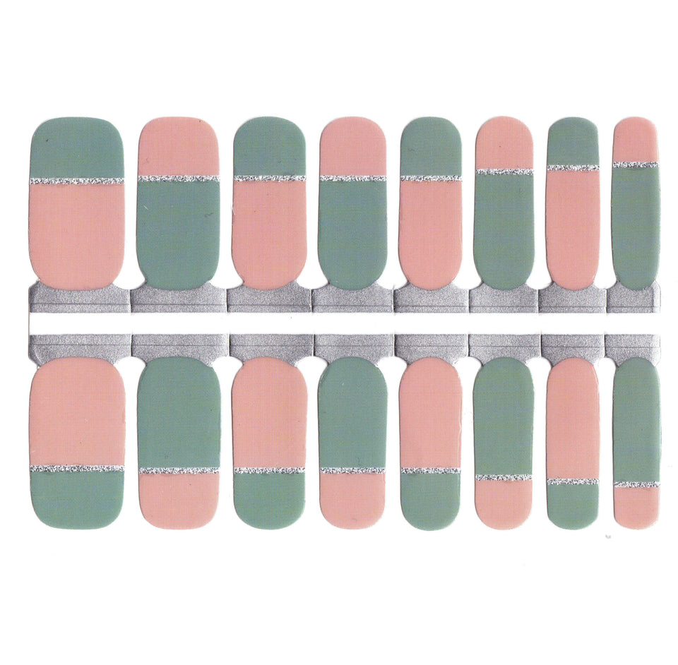 Gris vert saphir avec lignes scintillantes roses et argentées