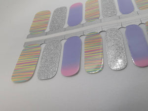 Sunset Colors with Silver Glitter Purple and Pink Ombre Gradient and Striped Yellow
